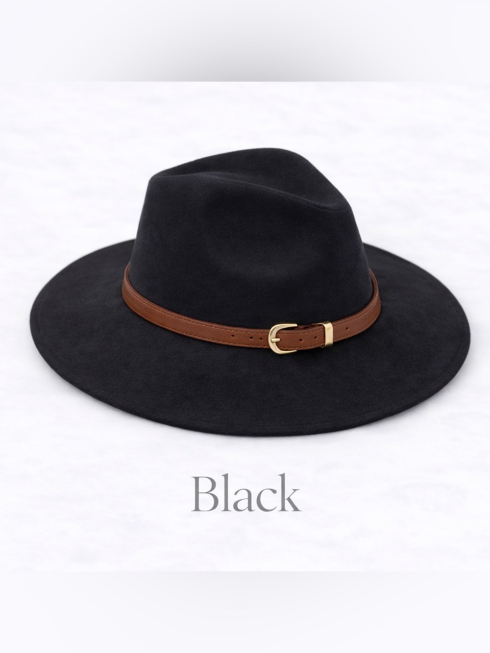 Black Wide-Brim Fedora Hat with Leather Band